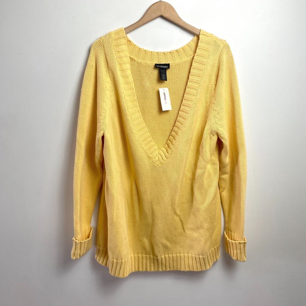 Vintage Lane Bryant V-Neck Yellow Sweater 22/24 Cotton NWT Preppy Tennis‎ Prep